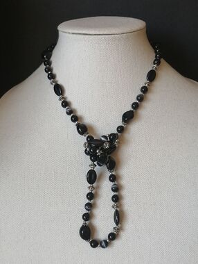 Black Beaded Long Necklace